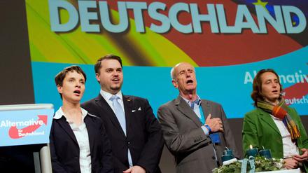 Frauke Petry, Julian Flak, Albrecht Glaser und Beatrix von Storch: Bundesvorstandsmitglieder der AfD (von links nach rechts).