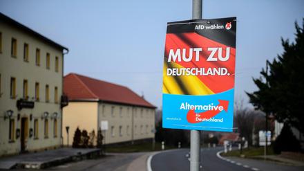 Wahlplakat der Alternative für Deutschland (AfD) für die Landtagswahl in Sachsen-Anhalt in Deuben. 