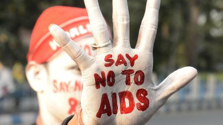 Teilnehmer einer Aufklärungskampagne über Aids in Indien
