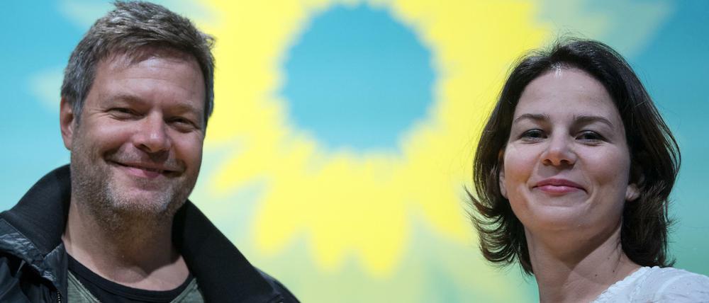 Annalena Baerbock und Robert Habeck, die Bundesvorsitzenden von Bündnis 90/Die Grünen, im Januar in Halle.