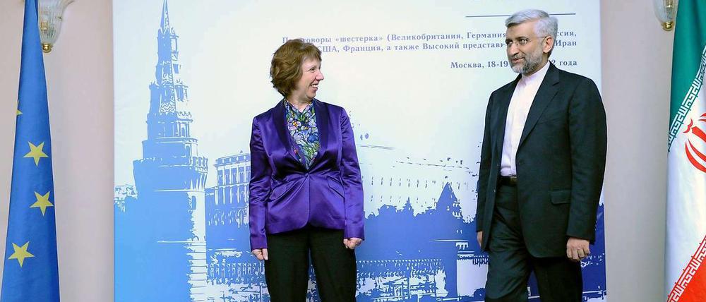 Die EU-Außenbeauftragte Catherine Ashton und und Irans Atomchefunterhändler Said Dschalili in Moskau.