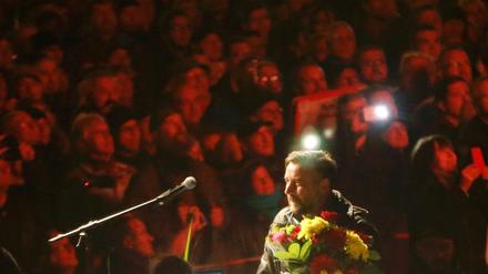 Pegida-Chef Lutz Bachmann auf der Kundgebung zum Jahrestag der fremdenfeindlichen Bewegung am Montag in Dresden.