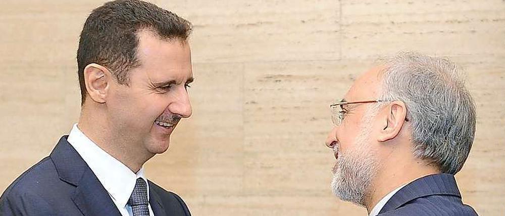 Der syrische Präsident Baschar al Assad (links) hat sich iranischer Unterstützung versichert. Am Donnerstag besuchte Teherans Außenminister Ali Akbar Salehi die syrische Hauptstadt Damaskus. 