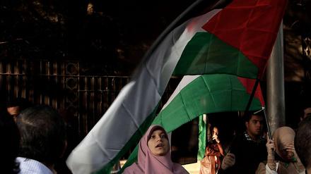 Demonstranten tragen in Kairo die palästinensische Flagge aus Protest gegen israelische Luftangriffe im Gazastreifen.