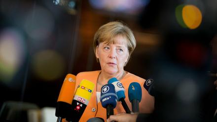 Bundeskanzlerin Angela Merkel (CDU) spricht am 20.08.2015 im Hotel in Brasilia zu den deutschen Medienvertretern anlässlich der brasilianisch-deutschen Regierungskonsultationen. 