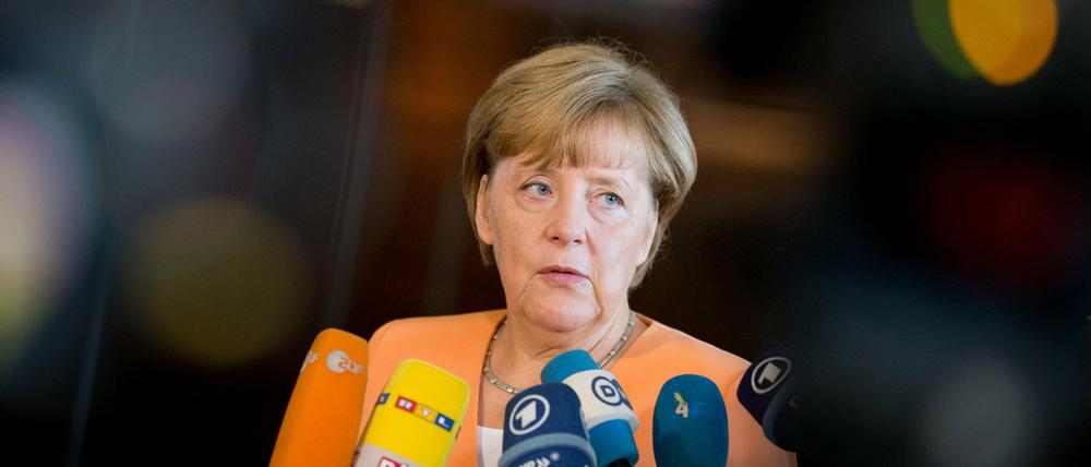 Bundeskanzlerin Angela Merkel (CDU) spricht am 20.08.2015 im Hotel in Brasilia zu den deutschen Medienvertretern anlässlich der brasilianisch-deutschen Regierungskonsultationen. 