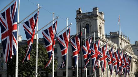 Patriotisch beflaggt: Der Union Jack im Dutzend am Parliament Square in London. 