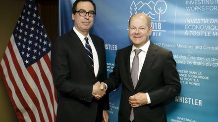 Bundesfinanzminister Olaf Scholz, trifft US-Finanzminister Steven Mnuchin beim G7 Treffen der Finanzminister und Notenbankgouverneure.