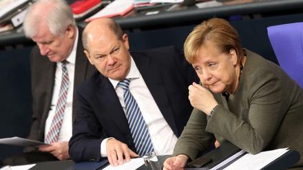 Horst Seehofer, Olaf Scholz und Angela Merkel während der abschließenden Beratungen über den Haushalt 2019 im Bundestag.