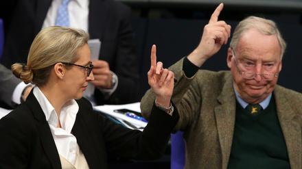 AfD-Fraktionschefs Alice Weidel und Alexander Gauland im Bundestag. 
