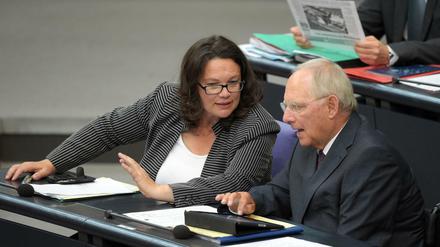 Der Vorschlag von Finanzminister Wolfgang Schäuble (CDU) sei nicht abgestimmt, ließ Sozialministerin Andrea Nahles (SPD) mitteilen.