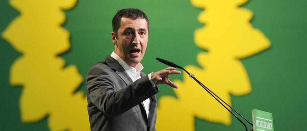 Im Zeichen der Sonnenblume: Grünen-Bundesvorsitzender Cem Özdemir spricht auf einem Parteitag. 