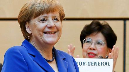 Selbst von WHO-Chefin Margaret Chan bekam Angela Merkel für ihre Rede in Genf Applaus.