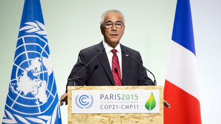 Kiribatis Präsident Anote Tong am Montag bei seiner Rede während der UN-Klimakonferenz in Paris.