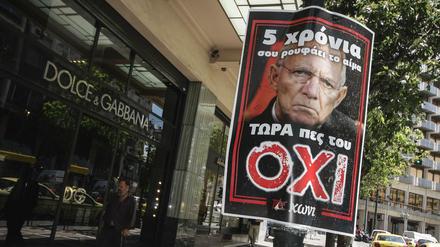 Finanzminister Wolfgang Schäuble im Mittelpunkt der "Nein"-Kampagne der Regierungspartei Syriza.