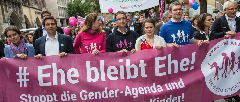 Das Aktionsbündnis "Demo für Alle" könnte ein Kandidat für die Liste der "Gender-Feinde" der Heinrich-Böll-Stiftung sein. 