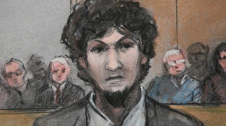 Der Attentäter von Boston, Dschochar Zarnajew, wie der Gerichtszeichner ihn sieht.