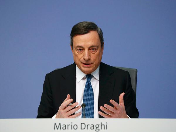 "Interessantes Konzept". EZB-Chef Mario Draghi bei seiner Pressekonferenz am 10. März 2016, wo er sich auch über Helikoptergeld äußerte.