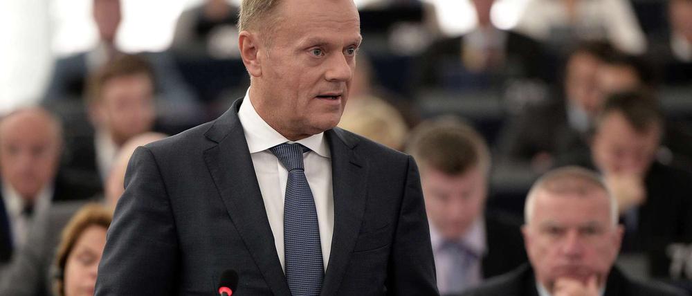 EU-Ratschef Donald Tusk am Dienstag vor dem Europaparlament.