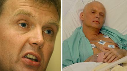 Die Bilder zeigen den früheren russischen Spion Alexander Litwinenko einmal während einer Pressekonferenz im Jahr 2004 in London und einmal im Krankenhaus im November 2006 kurz vor seinem Tod. 