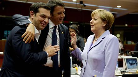 Angela Merkel mit dem Griechen Alexis Tsipras (links) und dem Italiener Matteo Renzi
