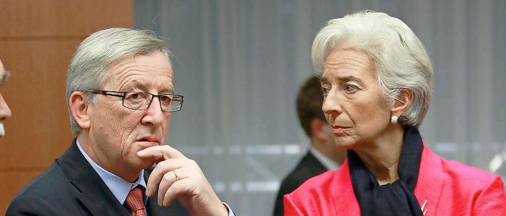 Eurogruppenchef Jean-Claude Juncker mit IWF-Chefin Christine Lagarde: Bei den Beratungen traten Differenzen offen zutage.