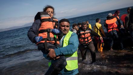 Flüchtlinge auf Lesbos werden von Freiwilligen versorgt: die griechischen Inseln werden weiterhin von zahlreichen Booten angesteuert. 