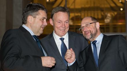 Gute Laune bei der SPD: Sigmar Gabriel, Thomas Oppermann und Martin Schulz 