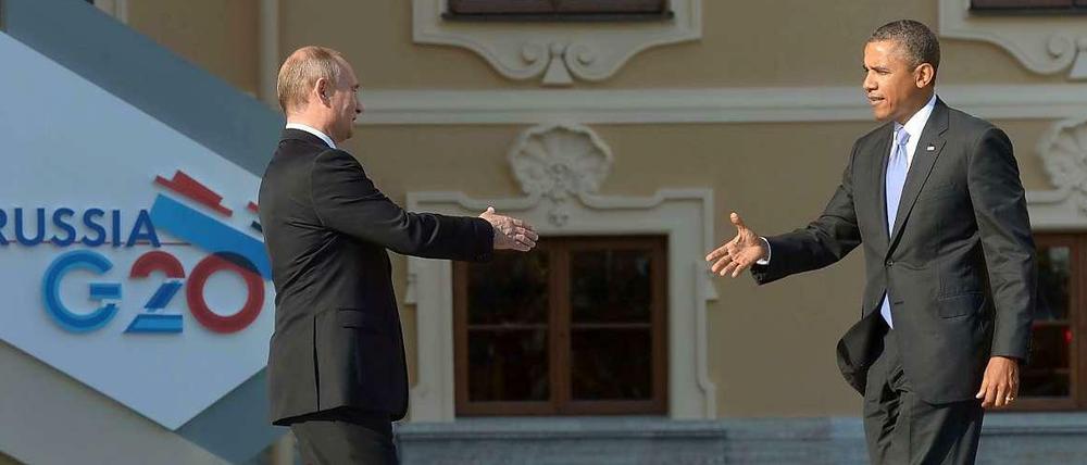 Zur Begrüßung reichen sie sich die Hand, aber ob sich Barack Obama und Wladimir Putin auch in der Syrien-Frage näher kommen werden?