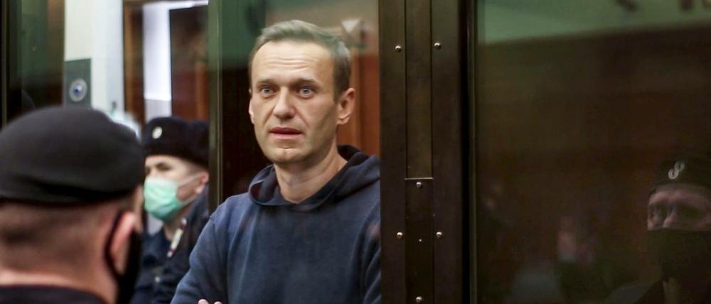 Dieses vom Moskauer Gericht zur Verfügung gestellten Foto zeigt den russischen Oppositionsführer Alexej Nawalny (M) im Gerichtssaal.