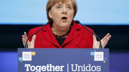 Bundeskanzlerin und CDU-Vorsitzende Angela Merkel beim Kongress der konservativen Parteien in Madrid am Donnerstag.
