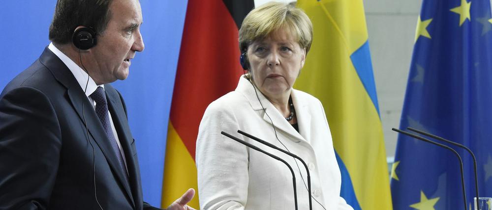 Schwedens Ministerpräsident Stefan Löfven und Kanzlerin Angela Merkel am Dienstag in Berlin. 