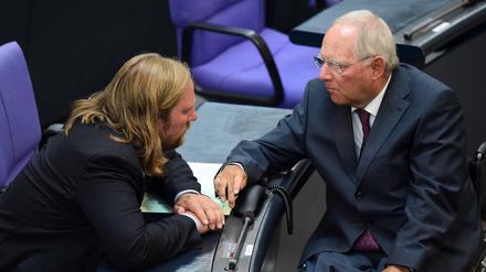 Wolfgang Schäuble im Gespräch mit grünen-Politiker Anton Hofreiter.