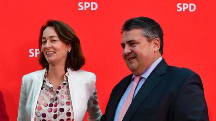 Der Parteichef und seine Generalsekretärin: Katarina Barley und Sigmar Gabriel.