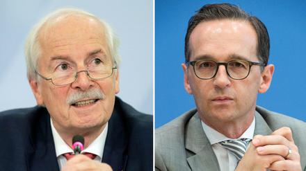 Die Bildkombo zeigt Generalbundesanwalt Harald Range (l, aufgenommen am 11.12.2014) und den Bundesjustizminister Heiko Maas (SPD, aufgenommen am 14.07.2015). 