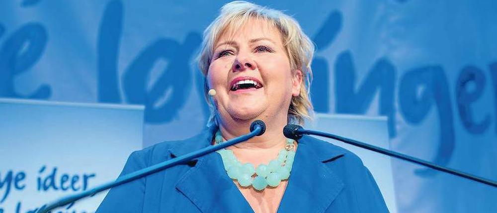 Wahlsiegerin: Erna Solberg, Chefin der Konservativen, hat die Parlamentswahlen in Norwegen mit einem Rekordergebnis für ihre Partei gewonnen. Foto: dpa