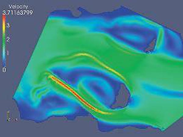 Wo das Meer beschleunigt. Der Meeresforscher Juvenal Dufaur hat die Strömungsverhältnisse im Pentland Firth erstmals exakt berechnet. Die Cemfjord muss im Strömungsbogen (Bildmitte) gekentert sein. Die Fließgeschwindigkeit betrug 5,2 Knoten.