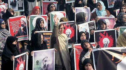 Protest gegen die Hinrichtungen. In mehreren Ländern, wie hier in Pakistan, demonstrierten Schiiten gegen die Hinrichtungswelle in Saudi-Arabien, die sich gegen diese muslimische Glaubensgemeinschaft richtet. Foto: Arif Ali/AFP