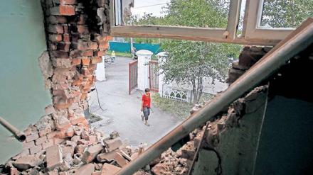 Spuren des Krieges: Fast völlig zerstört sind viele Gebäude im Osten der Ukraine, wie hier in der Stadt Horliwka. 