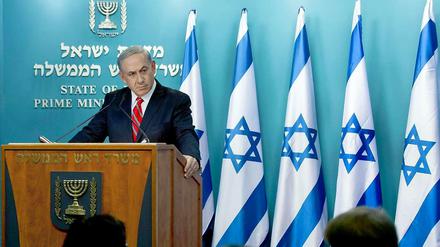 Israels Ministerpräsident Netanjahu bei einer Pressekonferenz.