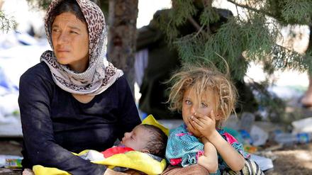 Eine jesidische Familie, die vor den IS-Milizen im Irak ins Sindschar-Gebirge geflohen ist