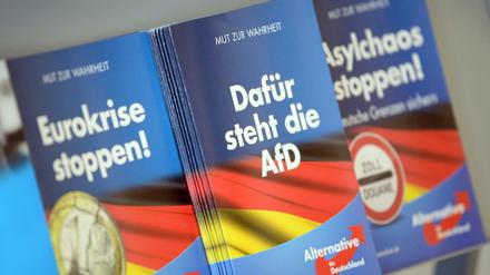 Werbematerial für die AfD im Kampagnenbüro für die Bundestagswahl 