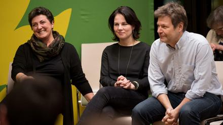 Anja Piel (l-r), Annalena Baerbock und Schleswig-Holsteins Umweltminister Robert Habeck bewerben sich um den Bundesvorsitz der Grünen.
