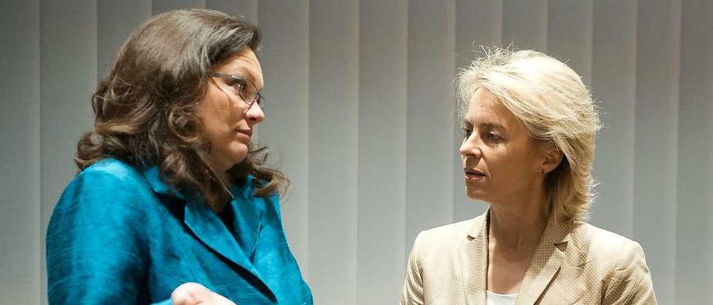 SPD-Generalsekretärin Andrea Nahles (links) und Sozialministerin Ursula von der Leyen (CDU): Die beiden Verhandlungsführerinnen im Bereich Soziales.
