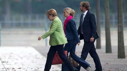 Bundeskanzlerin Angela Merkel (CDU) kommt am 07.10.2014 zum Koalitionsausschuss von CDU/CSU und SPD im Bundeskanzleramt in Berlin.