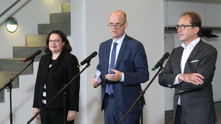 SPD-Chefin Andreas Nahles, CDU-Fraktionschef Ralph Brinkhaus und Alexander Dobrindt, Vorsitzender der CSU-Landesgruppe