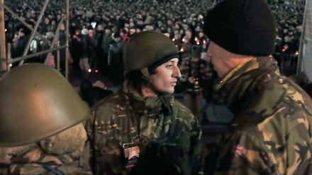 Aktivisten am Mittwochabend auf dem Maidan in Kiew