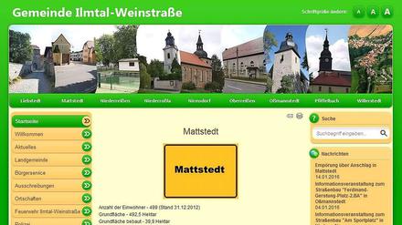 So präsentiert sich die Gemeinde Ilmtal-Weinstraße, zu der auch Mattstedt gehört, im Internet