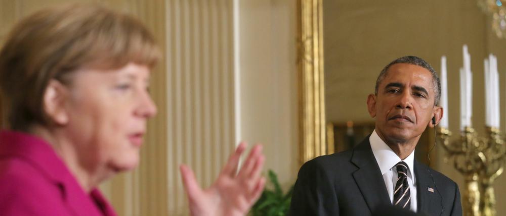Bundeskanzlerin Angela Merkel mit US-Präsident Barack Obama bei einer Pressekonferenz in Washington