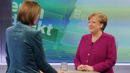 Die CDU-Vorsitzende und Bundeskanzlerin Angela Merkel in der ZDF-Sendung "Berlin direkt"